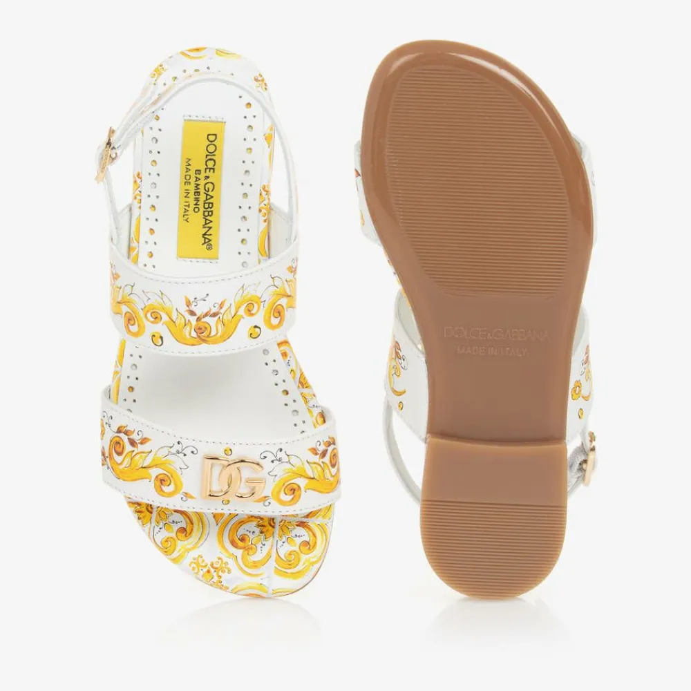 Dolce amp; Gabbana Sandals|Sandals*Girls Yellow Leather Majolica Sandals