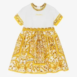 Dolce amp; Gabbana Dresses*Girls Yellow Majolica Cotton Dress