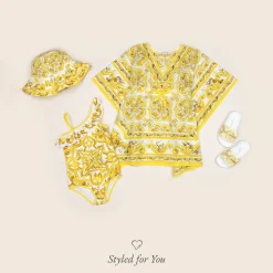 Dolce amp; Gabbana Swimwear*Girls Yellow Majolica Print Swimsuit