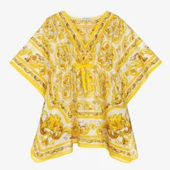 Dolce amp; Gabbana Swimwear*Girls Yellow Majolica Print Kaftan