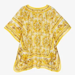 Dolce amp; Gabbana Swimwear*Girls Yellow Majolica Print Kaftan