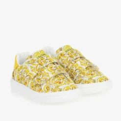 Dolce amp; Gabbana Trainers*Girls Yellow Majolica Print Canvas Trainers