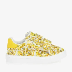 Dolce amp; Gabbana Trainers*Girls Yellow Majolica Print Canvas Trainers