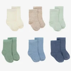 Mayoral Newborn Socks*Green & Blue Cotton Baby Socks (6 Pack)
