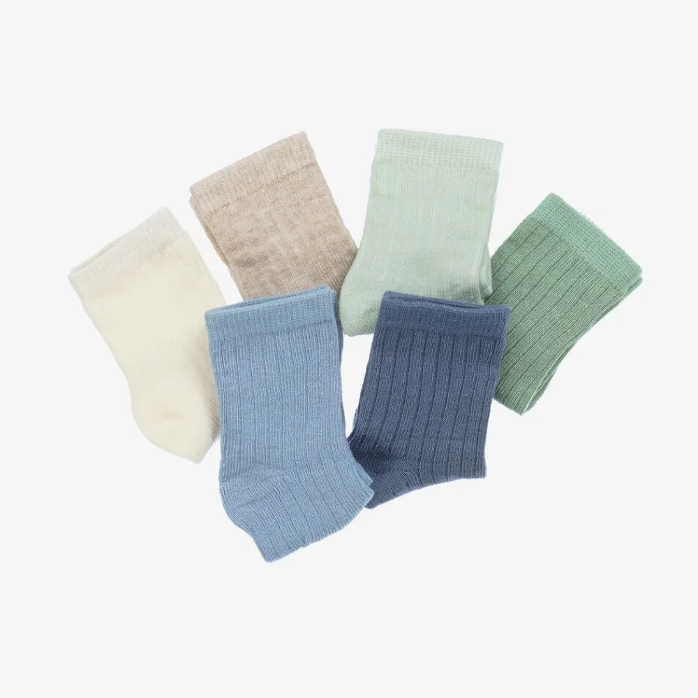 Mayoral Newborn Socks*Green & Blue Cotton Baby Socks (6 Pack)