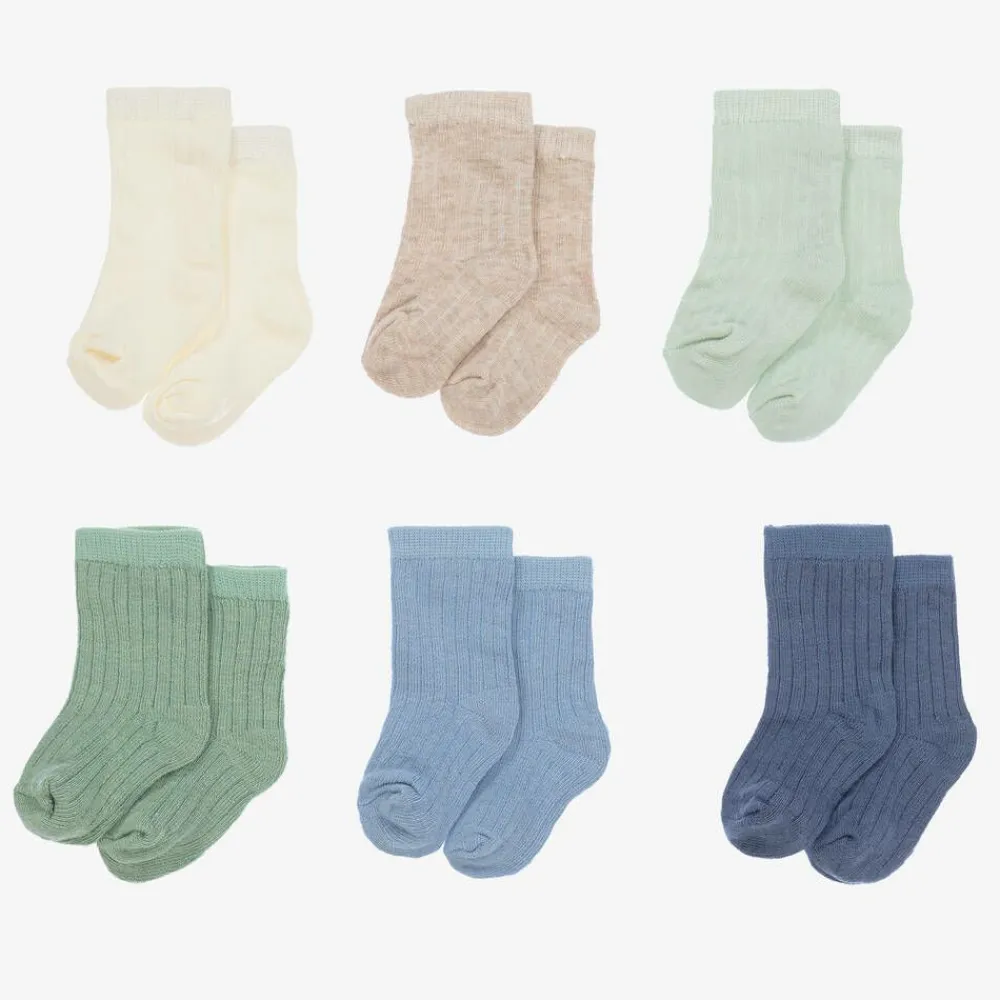 Mayoral Newborn Socks*Green & Blue Cotton Baby Socks (6 Pack)