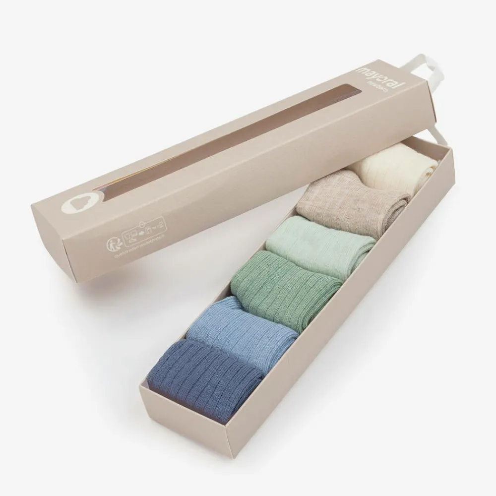 Mayoral Newborn Socks*Green & Blue Cotton Baby Socks (6 Pack)