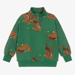 Mini Rodini Tops|Tops*Green Cotton Duck Print Half-Zip Sweatshirt