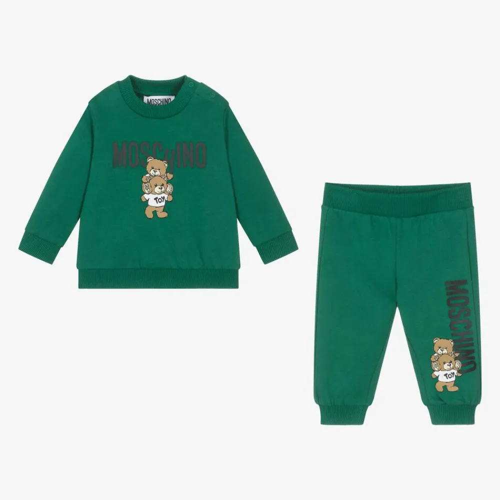 Moschino Baby Tracksuits|Tracksuits*Green Cotton Teddy Bear Tracksuit