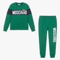 Moschino Kid-Teen Tracksuits|Tracksuits*Green Cotton Varsity Tracksuit