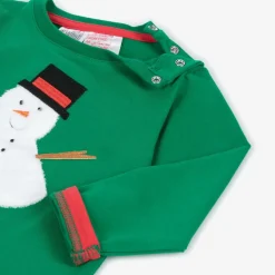 Blade amp; Rose Tops*Green Festive Snowman Cotton Top