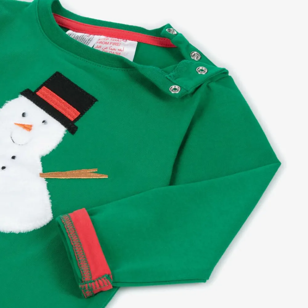 Blade amp; Rose Tops*Green Festive Snowman Cotton Top