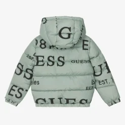 Guess Coats & Jackets|Coats & Jackets*Green Logo Print Puffer Jacket