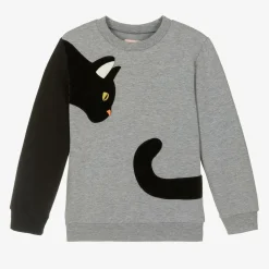 Wauw Capow Tops*Grey & Black Cat Organic Cotton Sweatshirt