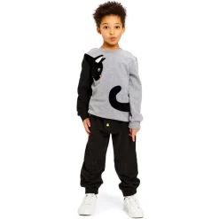 Wauw Capow Tops*Grey & Black Cat Organic Cotton Sweatshirt
