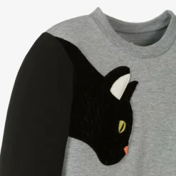 Wauw Capow Tops*Grey & Black Cat Organic Cotton Sweatshirt