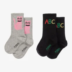 Mini Rodini Socks*Grey & Black Organic Cotton Socks (2 Pack)