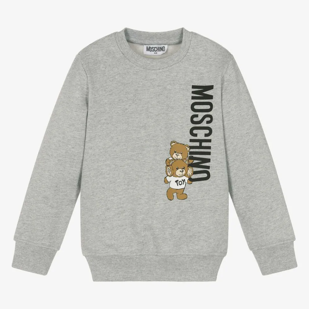 Moschino Kid-Teen Tops*Grey Cotton Teddy Bear Sweatshirt