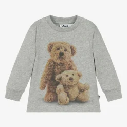 Molo Tops*Grey Cotton Teddy Bear Top