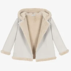 Mebi Coats & Jackets*Grey Faux Suede Hooded Coat