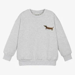 Mini Rodini Tops*Grey Marl Organic Cotton Dog Sweatshirt