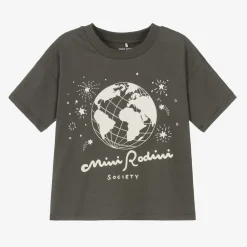 Mini Rodini Tops*Grey Organic Cotton Graphic T-Shirt