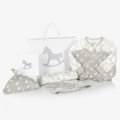The Little Tailor Gifts|Babysuits*Grey Woodland Print Cotton Babysuit Set