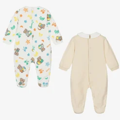 Moschino Baby Gifts|Babysuits*Ivory & Beige Teddy Bear Cotton Babygrows (2 Pack)
