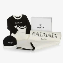 Balmain Babysuits*Ivory & Black Cotton Babysuit Gift Set