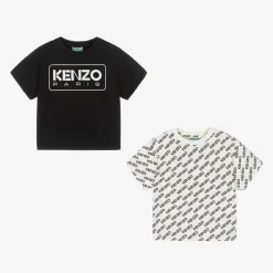 KENZO KIDS Tops|Tops*Ivory & Black Cotton T-Shirts (2 Pack)