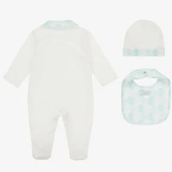 Roberto Cavalli Babysuits*Ivory & Blue Cotton Monogram Babysuit Set