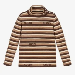 Gucci Tops|Tops*Ivory & Brown Stripe Wool Top