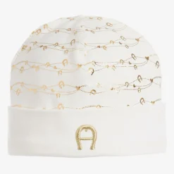 AIGNER Hats*Ivory & Gold Pima Cotton Hat