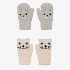 Molo Gloves & Mittens|Gloves & Mittens*Ivory & Grey Knitted Animal Mittens (2 Pack) Greysnow