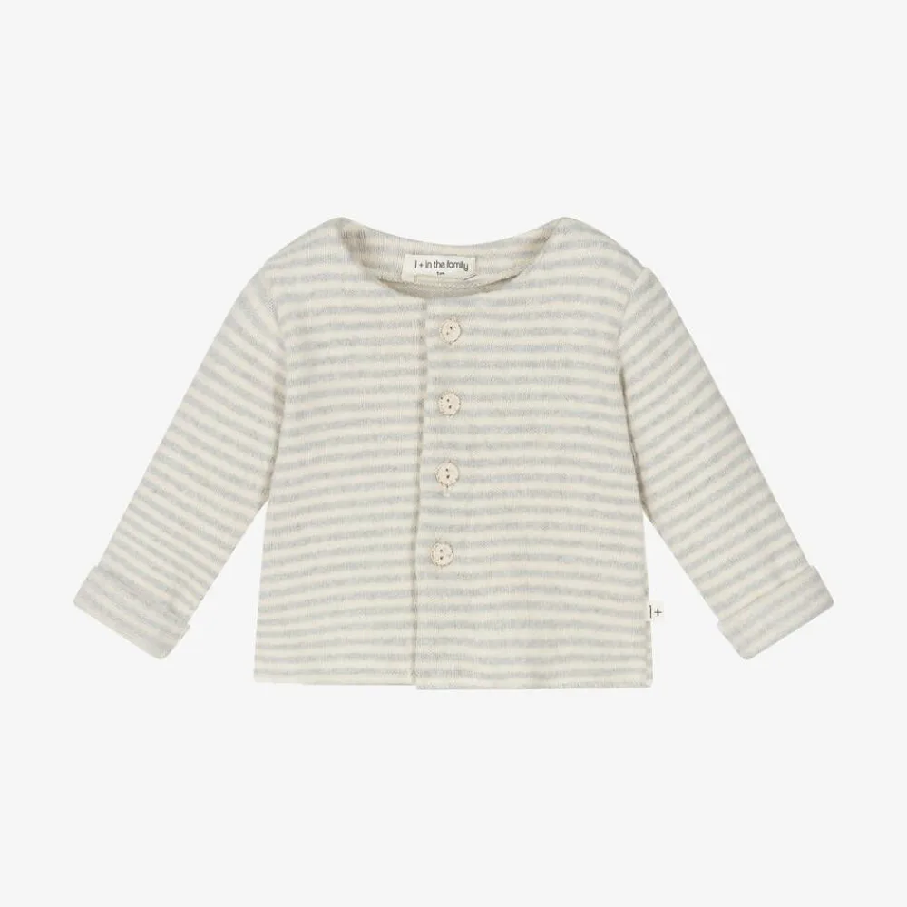 1 + in the family Tops*Ivory & Grey Stripe Cotton Baby Cardigan
