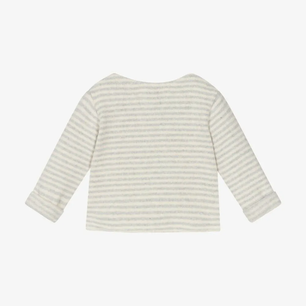 1 + in the family Tops*Ivory & Grey Stripe Cotton Baby Cardigan