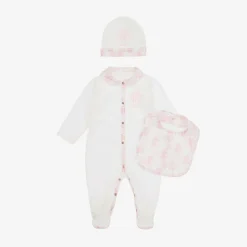 Roberto Cavalli Babysuits*Ivory & Pink Cotton Monogram Babysuit Set