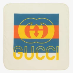 Gucci Gifts*Ivory & Blue Cotton Interlocking G Blanket (80cm)