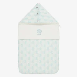 Roberto Cavalli Nests*Ivory & Blue Cotton Monogram Baby Nest (73cm)