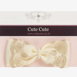 Cute Cute Hair Accessories*Ivory & Gold Lace Bow Headband