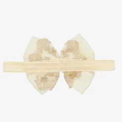 Cute Cute Hair Accessories*Ivory & Gold Large Bow Headband