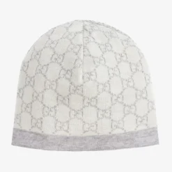 Gucci Hats*Ivory & Grey Wool GG Baby Hat