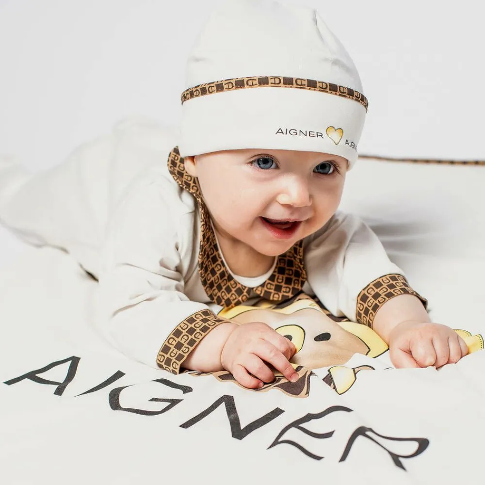 AIGNER Gifts*Ivory Bear Logo Pima Cotton Baby Blanket (90cm)