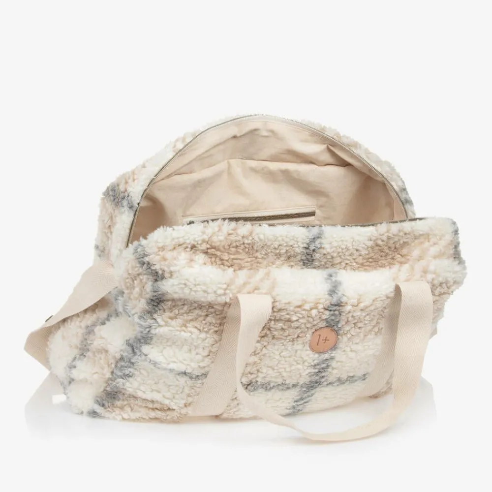 1 + in the family Bags*Ivory Check Sherpa Fleece Changing Bag (51cm)