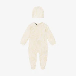 Versace Gifts|Babysuits*Ivory Cotton Babysuit & Hat Set white