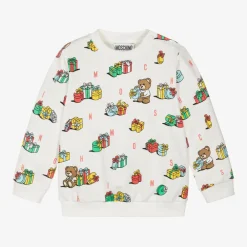 Moschino Baby Tops*Ivory Cotton Festive Gifts Sweatshirt