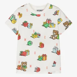 Moschino Kid-Teen Tops*Ivory Cotton Festive Gifts T-Shirt