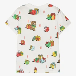 Moschino Kid-Teen Tops*Ivory Cotton Festive Gifts T-Shirt