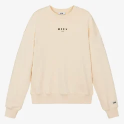 MSGM Tops*Ivory Cotton Jersey Micro Logo Sweatshirt