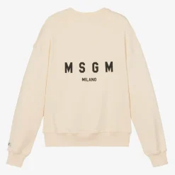 MSGM Tops*Ivory Cotton Jersey Micro Logo Sweatshirt